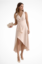 Beige Sleeveless Wrap Maxi Dress for Women UK – Wedding Guest & Bridesmaid