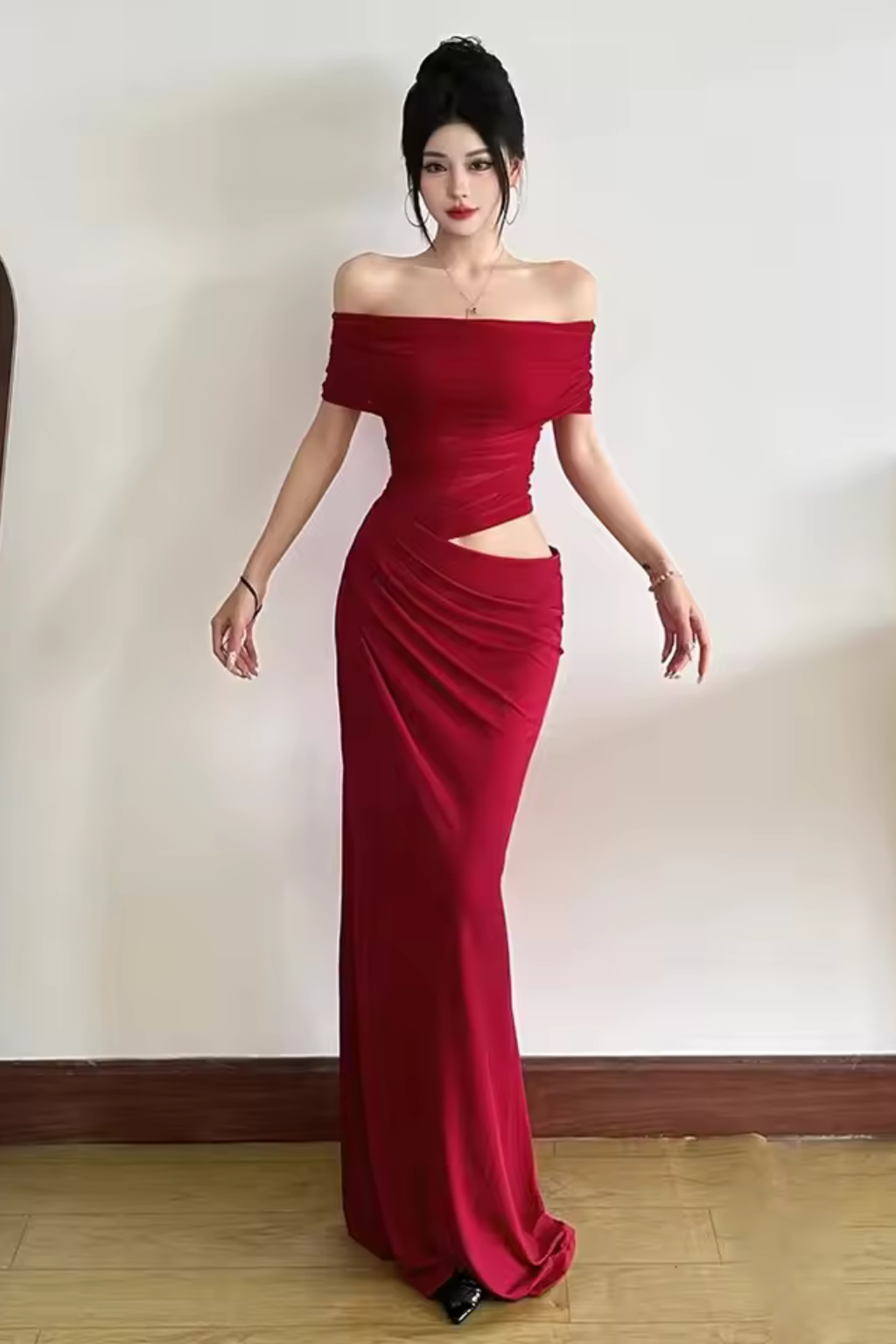 Off Shoulder Ruched Maxi Dress for Women UK – Wedding Guest & Bridesmaid