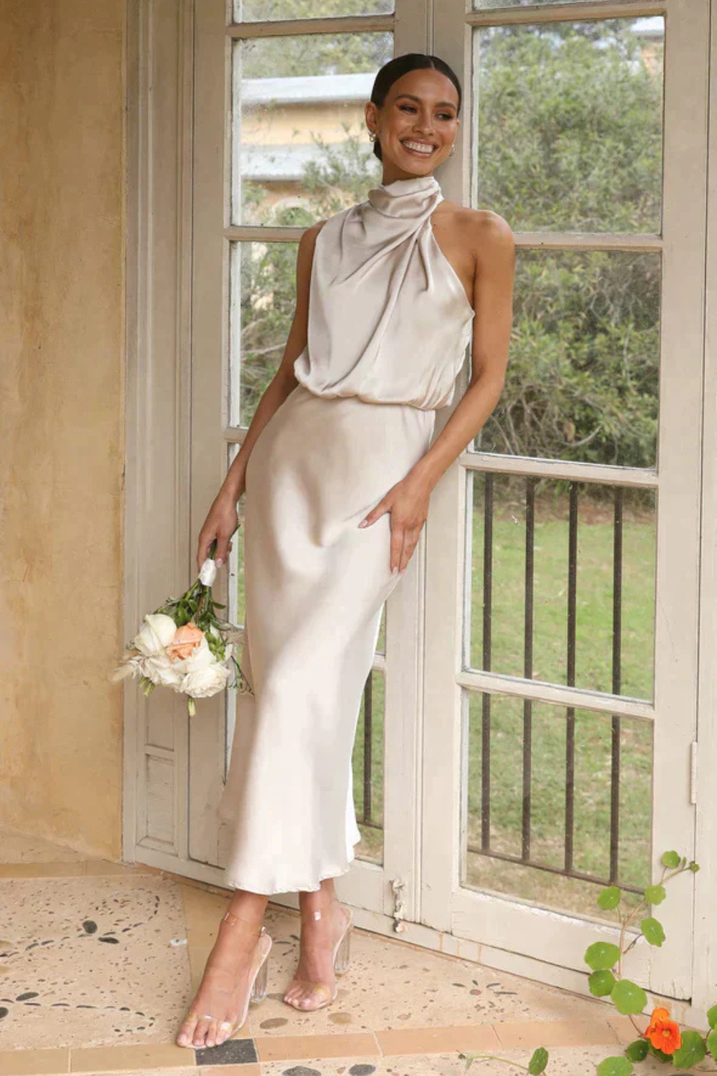 Satin Halter Neck Maxi Dress for Women UK – Wedding Guest & Mother of the Bride