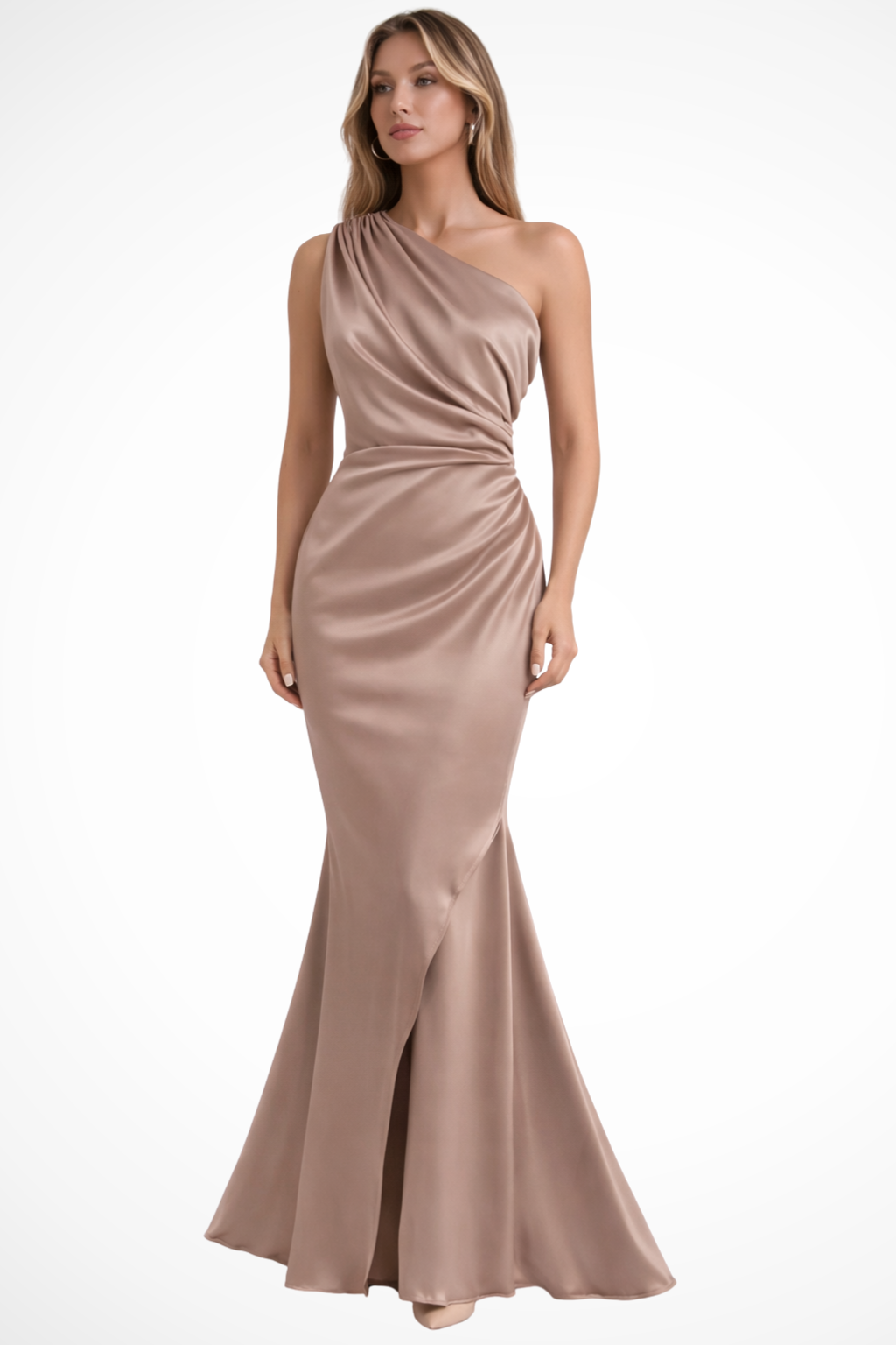 Champagne One Shoulder Sleeveless Maxi Dress for Women UK – Wedding Guest & Bridesmaid