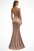 Champagne One Shoulder Sleeveless Maxi Dress for Women UK – Wedding Guest & Bridesmaid