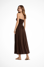 Brown Strapless Pleated Maxi Dress for Women UK – Garden Party & Summer Occasion Wear