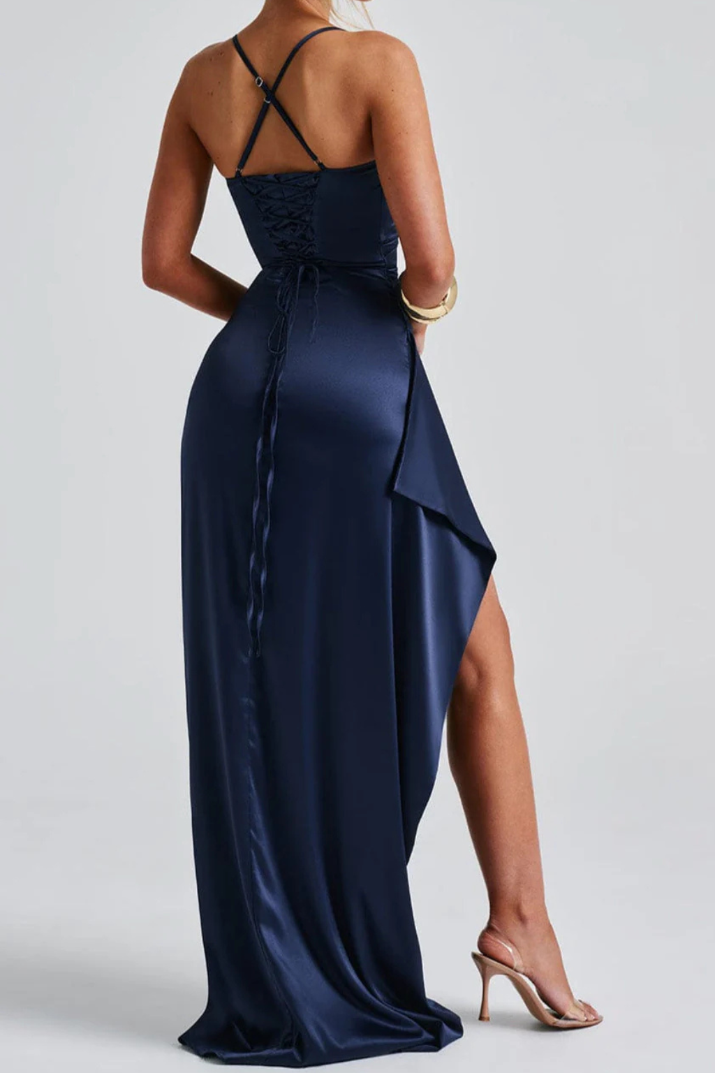 Navy Blue Ruched Maxi Dress for Women UK – Wedding Guest & Bridesmaid