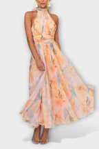 Peach Halter Neck Maxi Dress for Women UK – Garden Party & Summer Occasion Wear