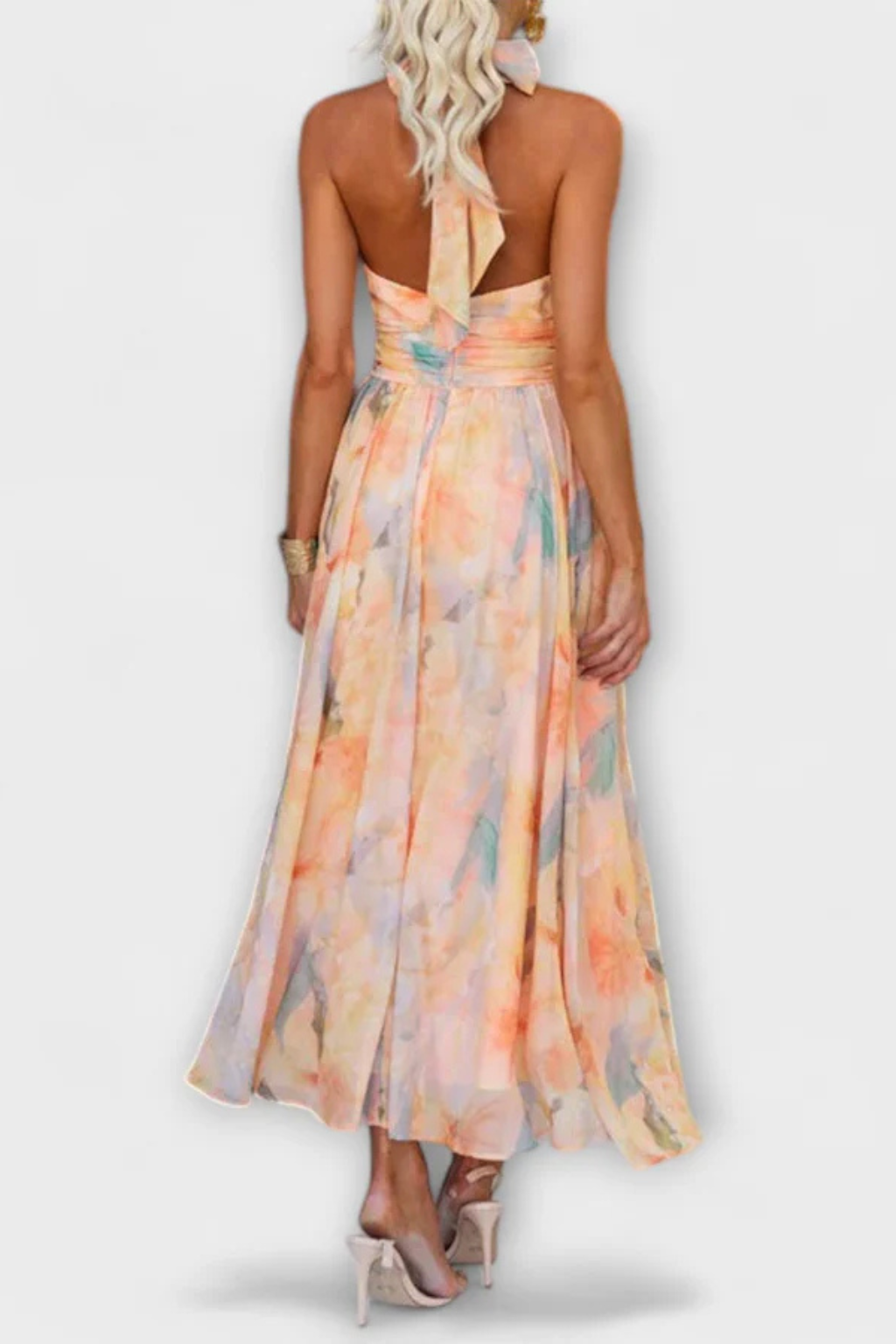 Peach Halter Neck Maxi Dress for Women UK – Garden Party & Summer Occasion Wear