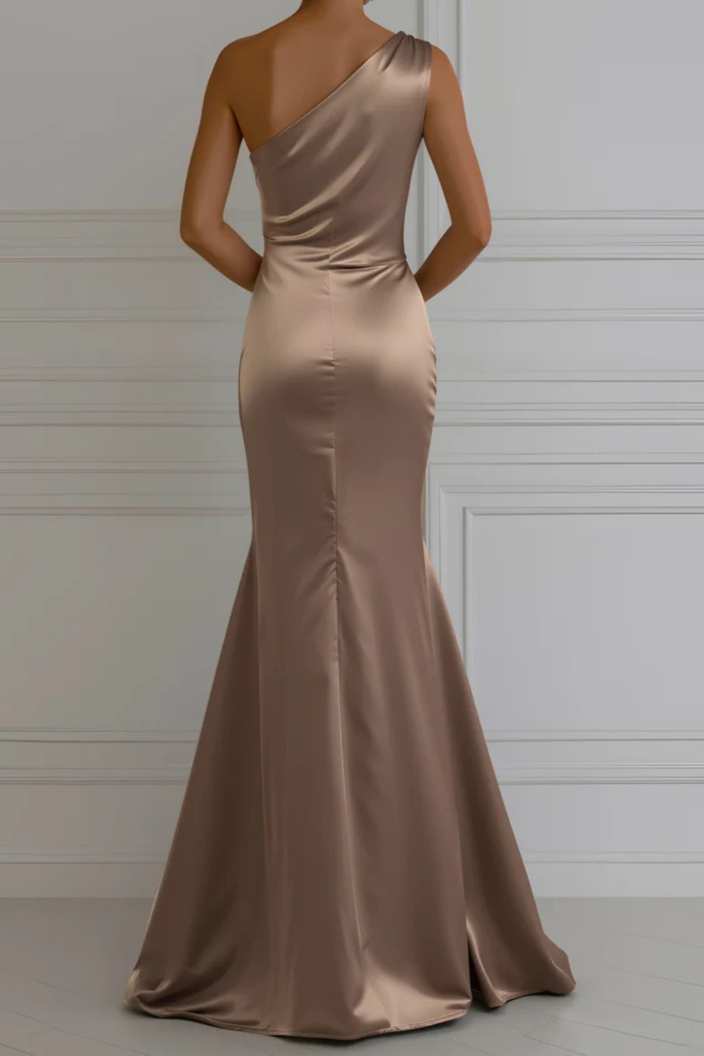 Champagne One Shoulder Sleeveless Maxi Dress for Women UK – Wedding Guest & Bridesmaid