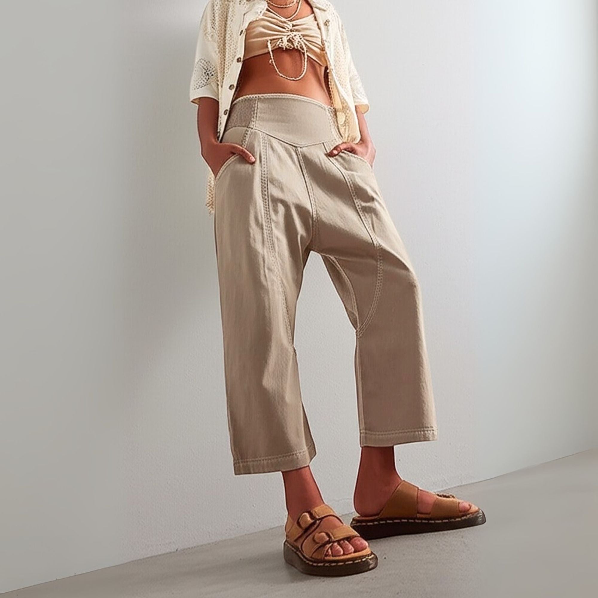 Wide Leg Pants for Women - Comfortable Cotton Blend - Casual Weekend Wear
