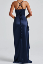 Navy Blue Ruched Maxi Dress for Women UK – Wedding Guest & Bridesmaid