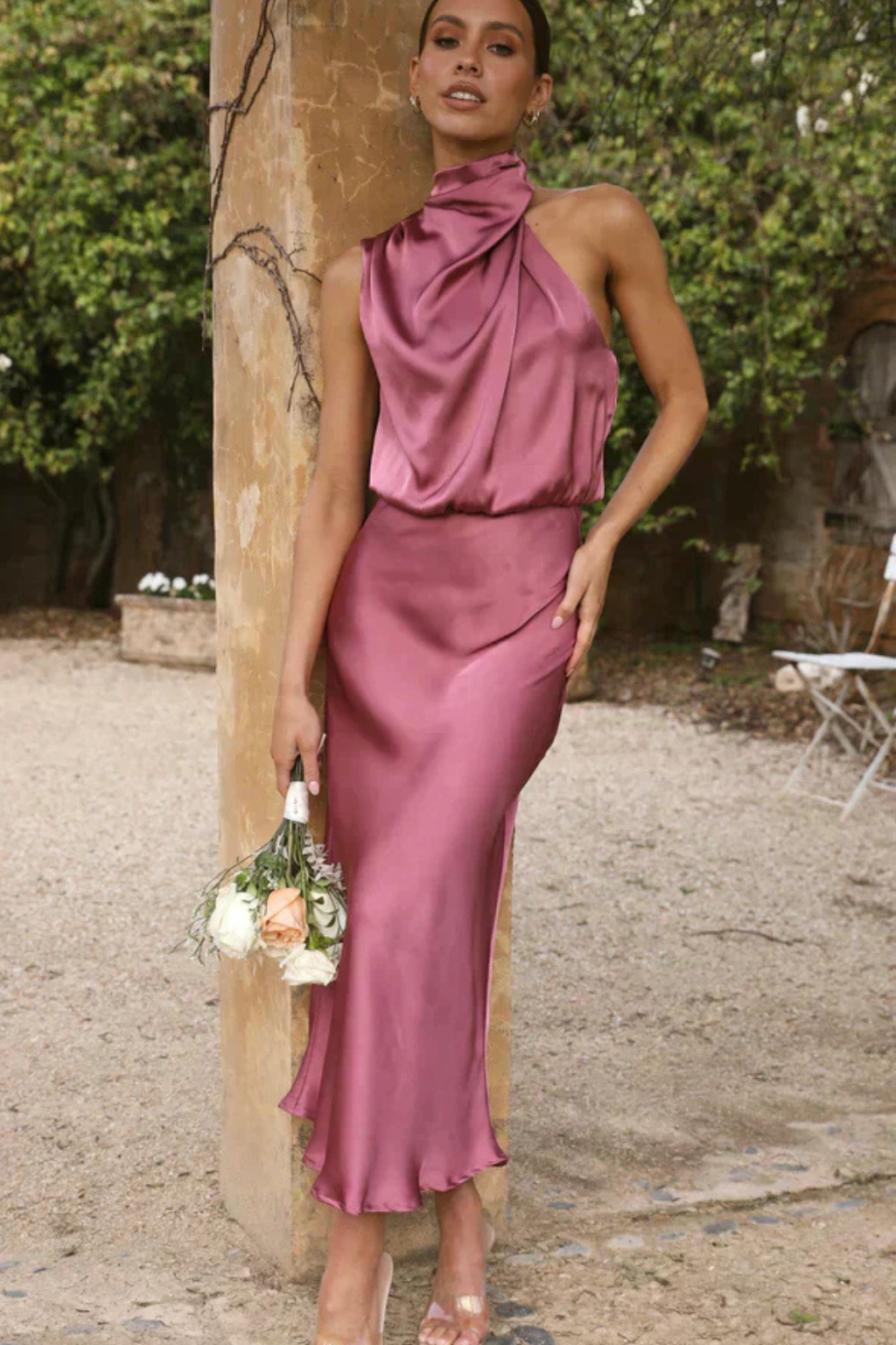 Satin Halter Neck Maxi Dress for Women UK – Wedding Guest & Mother of the Bride