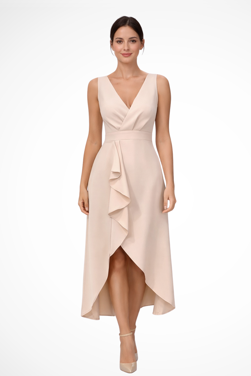 Beige Sleeveless Wrap Maxi Dress for Women UK – Wedding Guest & Bridesmaid
