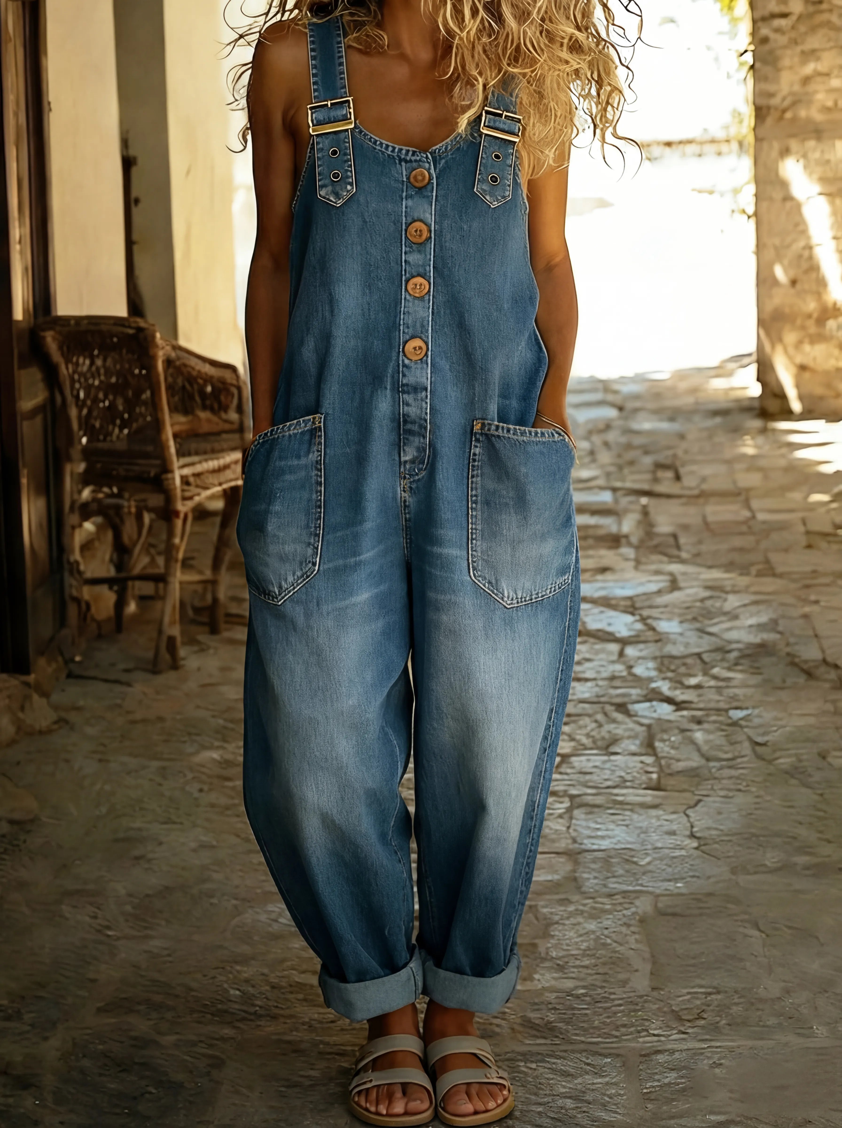 Adjustable Denim Overall Jumpsuit for Women - Versatile and Stylish Design