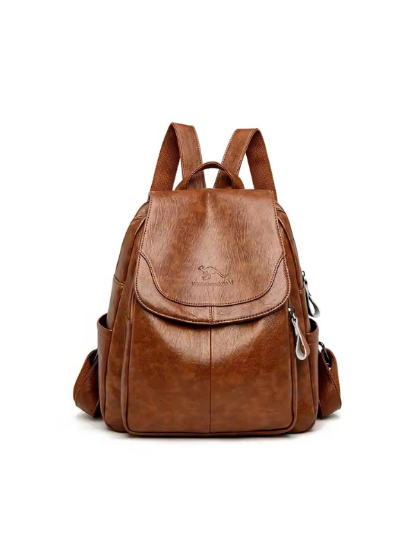 Anti-Theft PU Leather Backpack with RFID Protection - Stylish Travel Bag for Everyday Use Brown