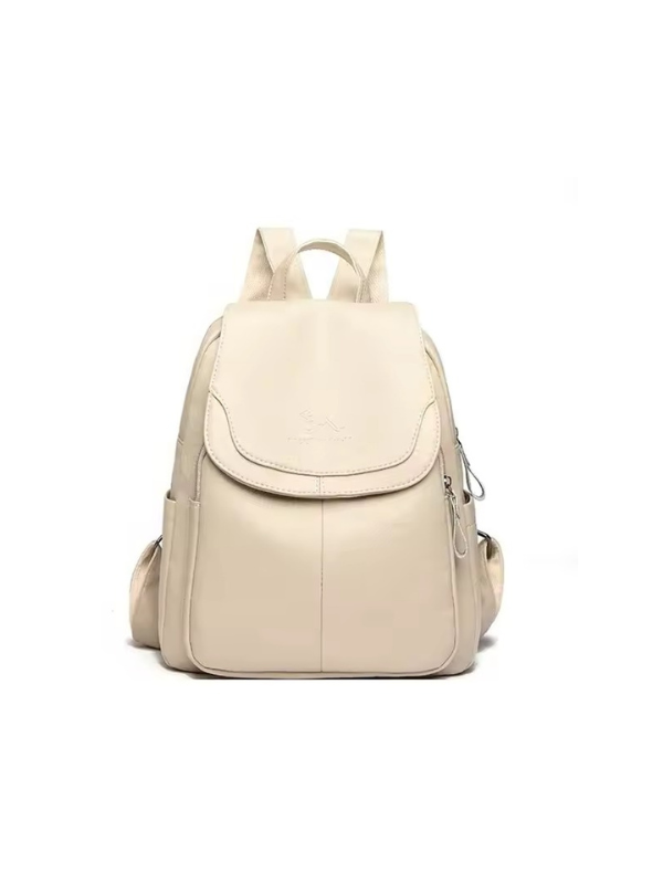 Anti-Theft PU Leather Backpack with RFID Protection - Stylish Travel Bag for Everyday Use Beige