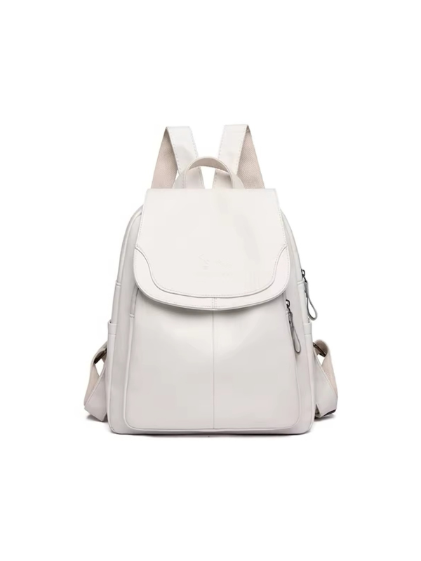 Anti-Theft PU Leather Backpack with RFID Protection - Stylish Travel Bag for Everyday Use White