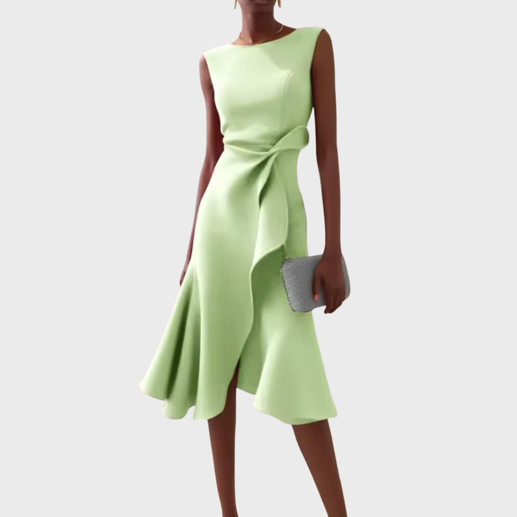 Asymmetric Draped Midi Dress in Soft Fabric for Casual or Formal Wear