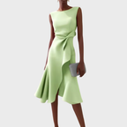Asymmetric Draped Midi Dress in Soft Fabric for Casual or Formal Wear