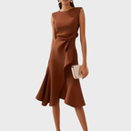 Asymmetric Draped Midi Dress in Soft Fabric for Casual or Formal Wear