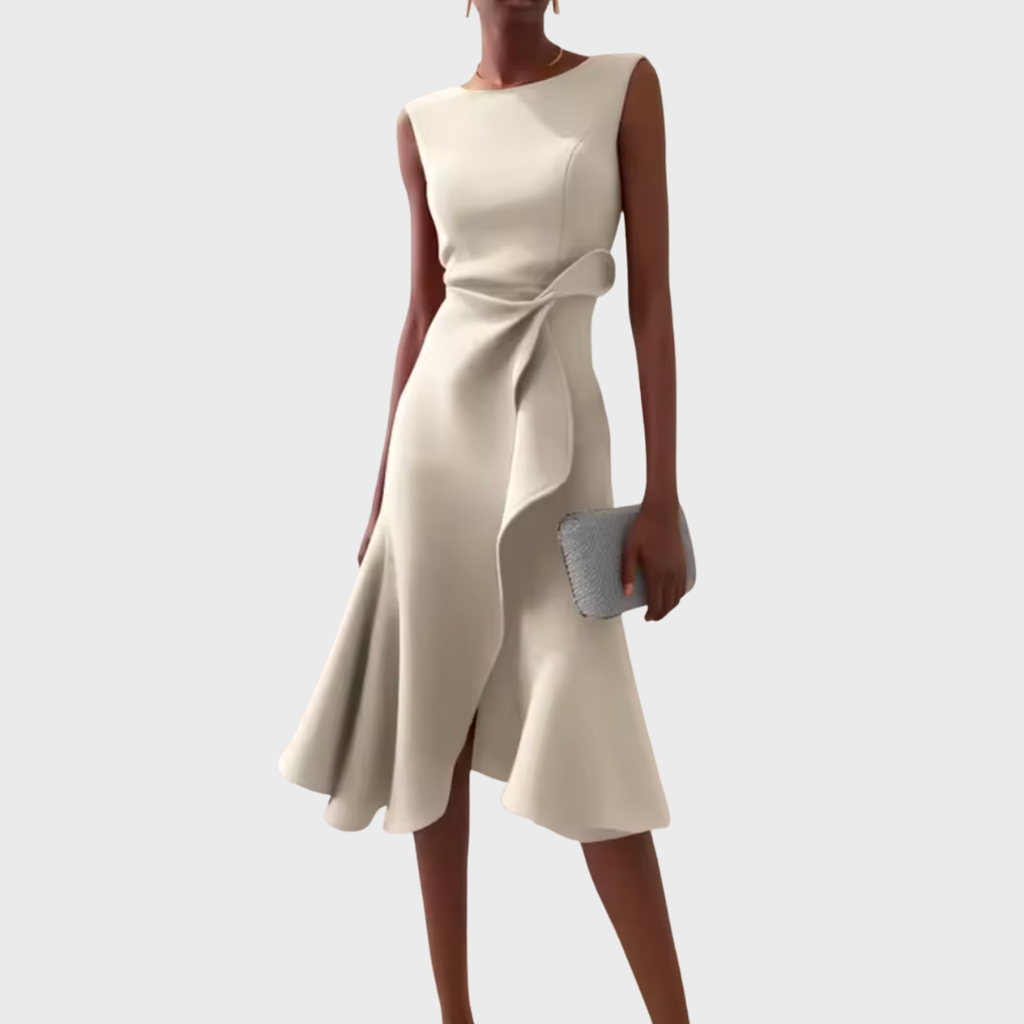 Asymmetric Draped Midi Dress in Soft Fabric for Casual or Formal Wear