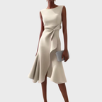 Asymmetric Draped Midi Dress in Soft Fabric for Casual or Formal Wear