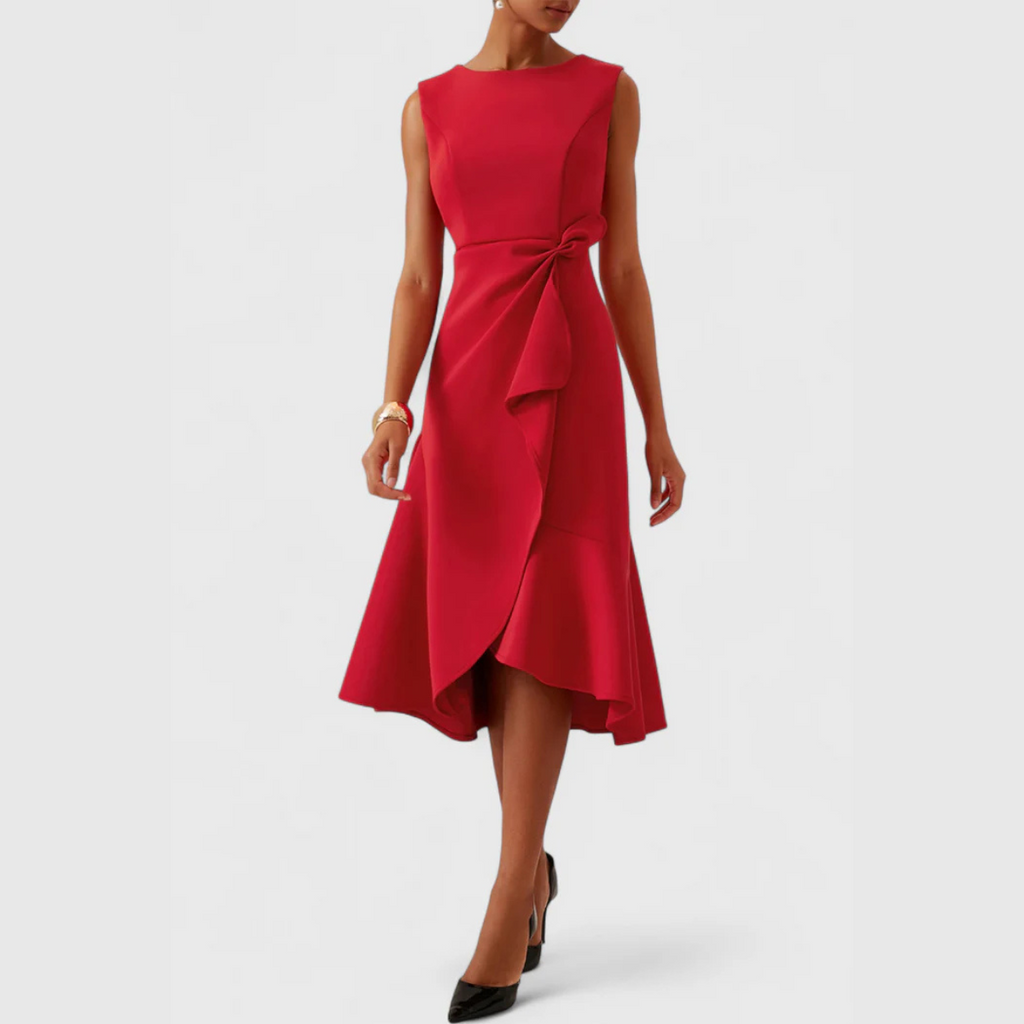 Asymmetric Draped Midi Dress in Soft Fabric for Casual or Formal Wear