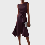 Asymmetric Draped Midi Dress in Soft Fabric for Casual or Formal Wear