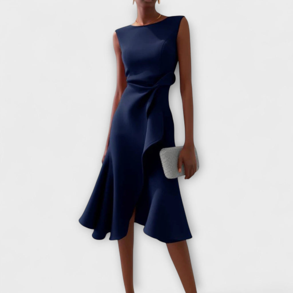 Asymmetric Draped Midi Dress in Soft Fabric for Casual or Formal Wear
