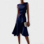 Asymmetric Draped Midi Dress in Soft Fabric for Casual or Formal Wear