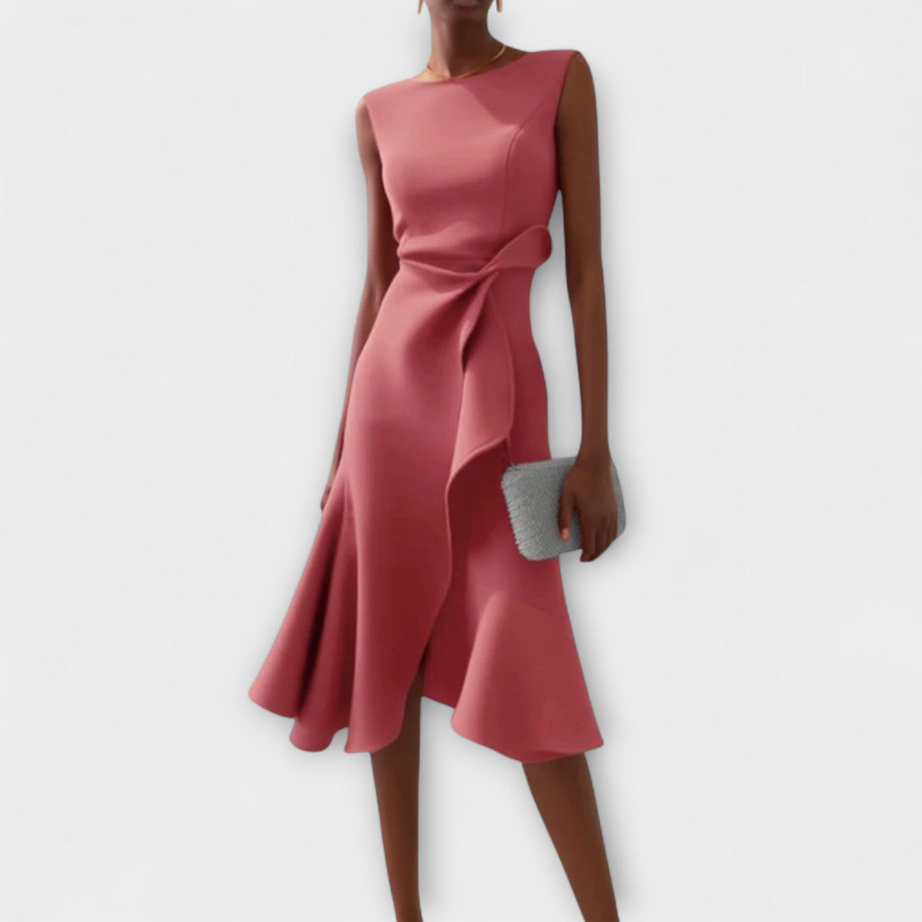 Asymmetric Draped Midi Dress in Soft Fabric for Casual or Formal Wear