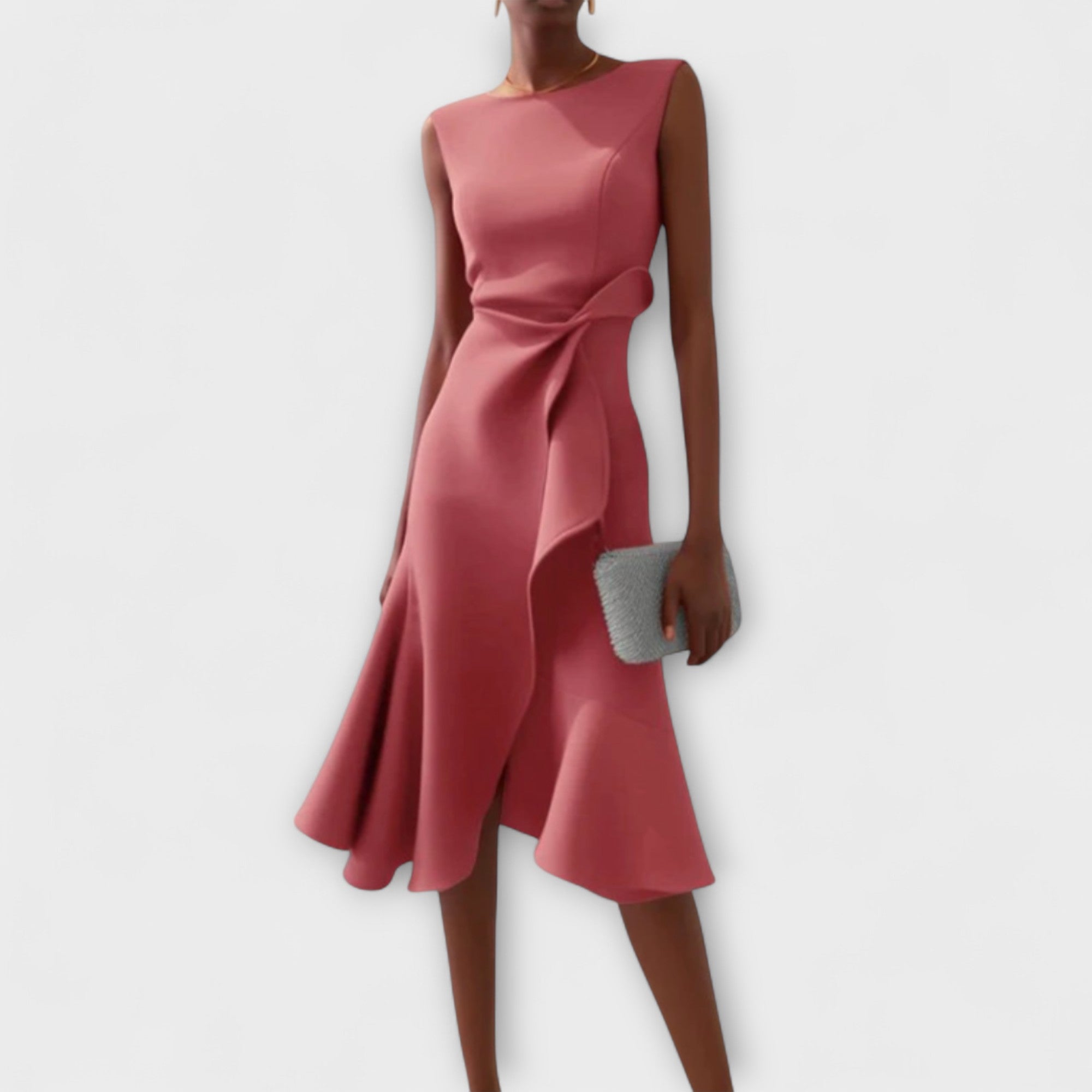 Asymmetric Draped Midi Dress in Soft Fabric for Casual or Formal Wear