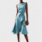 Asymmetric Draped Midi Dress in Soft Fabric for Casual or Formal Wear