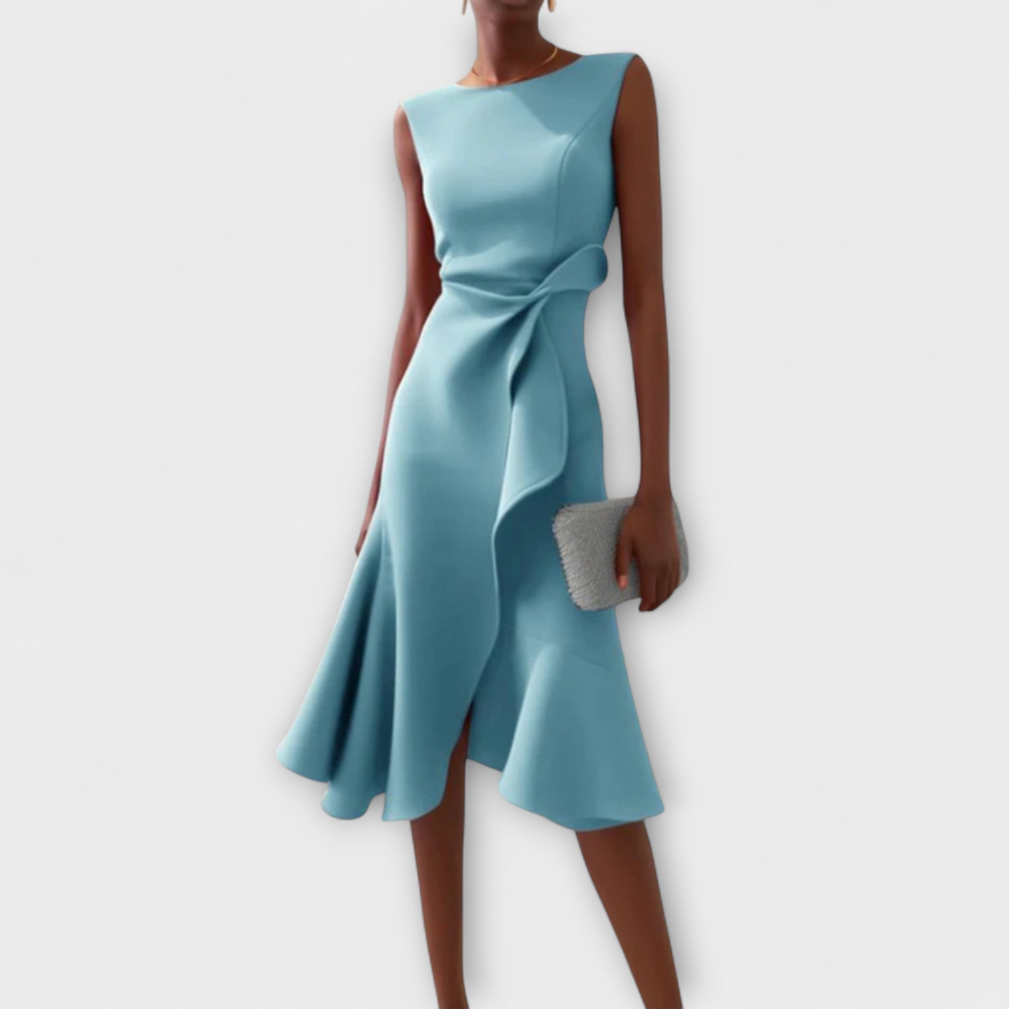 Asymmetric Draped Midi Dress in Soft Fabric for Casual or Formal Wear