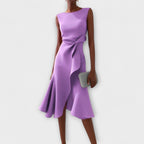Asymmetric Draped Midi Dress in Soft Fabric for Casual or Formal Wear