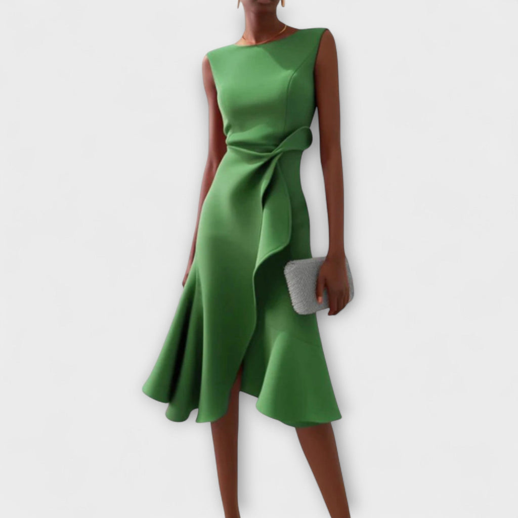 Asymmetric Draped Midi Dress in Soft Fabric for Casual or Formal Wear