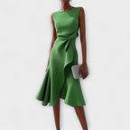 Asymmetric Draped Midi Dress in Soft Fabric for Casual or Formal Wear