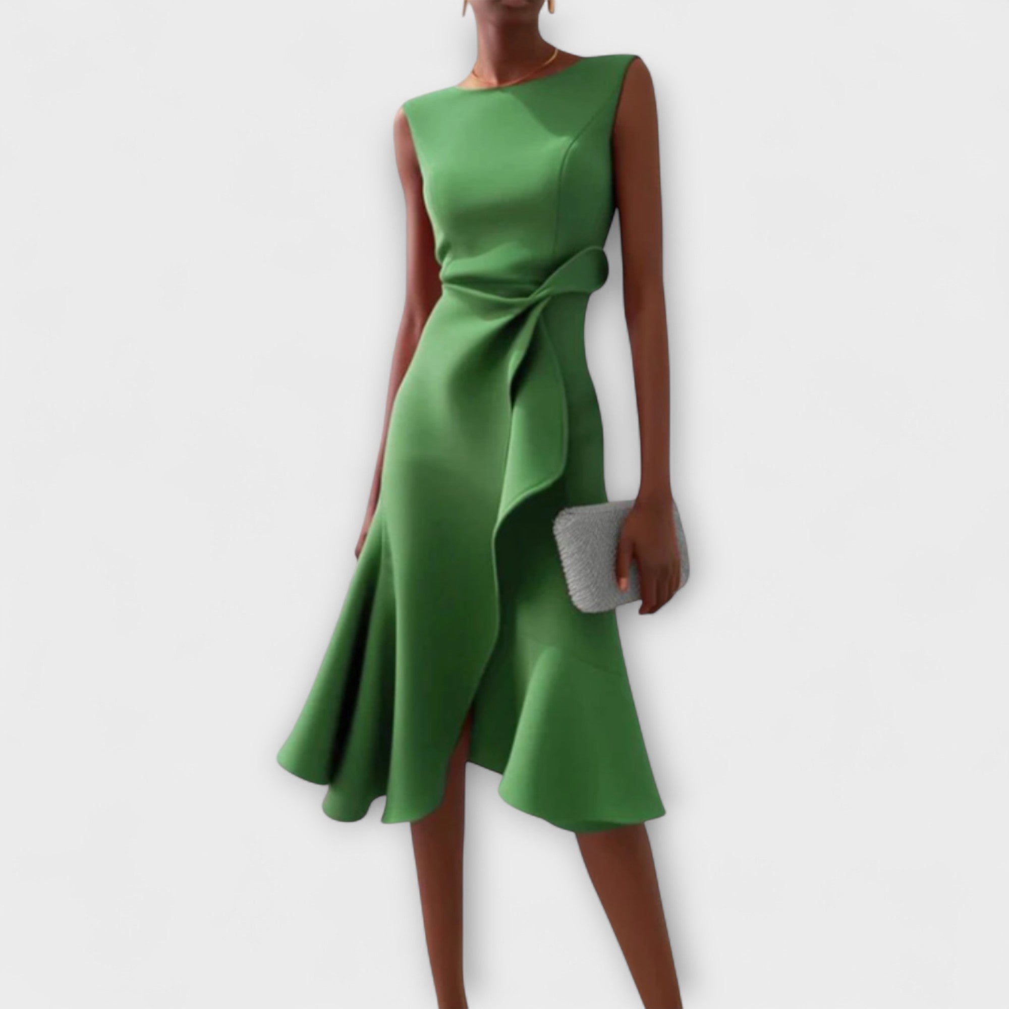 Asymmetric Draped Midi Dress in Soft Fabric for Casual or Formal Wear