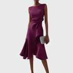 Asymmetric Draped Midi Dress in Soft Fabric for Casual or Formal Wear