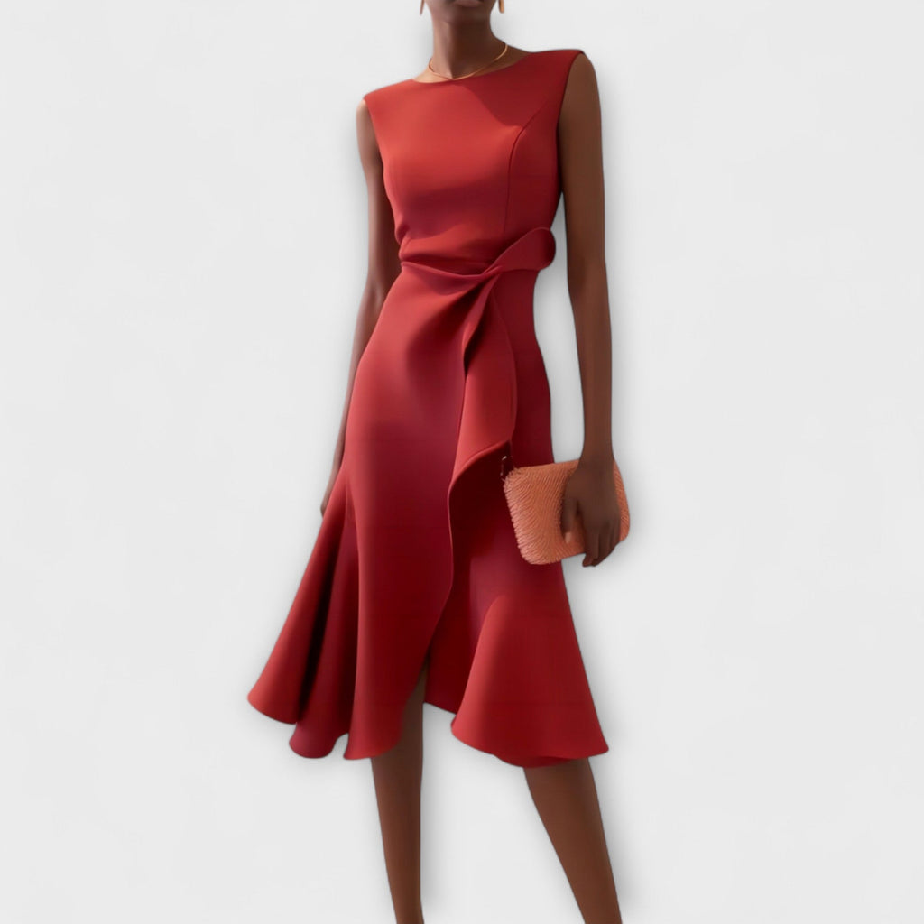 Asymmetric Draped Midi Dress in Soft Fabric for Casual or Formal Wear