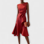 Asymmetric Draped Midi Dress in Soft Fabric for Casual or Formal Wear