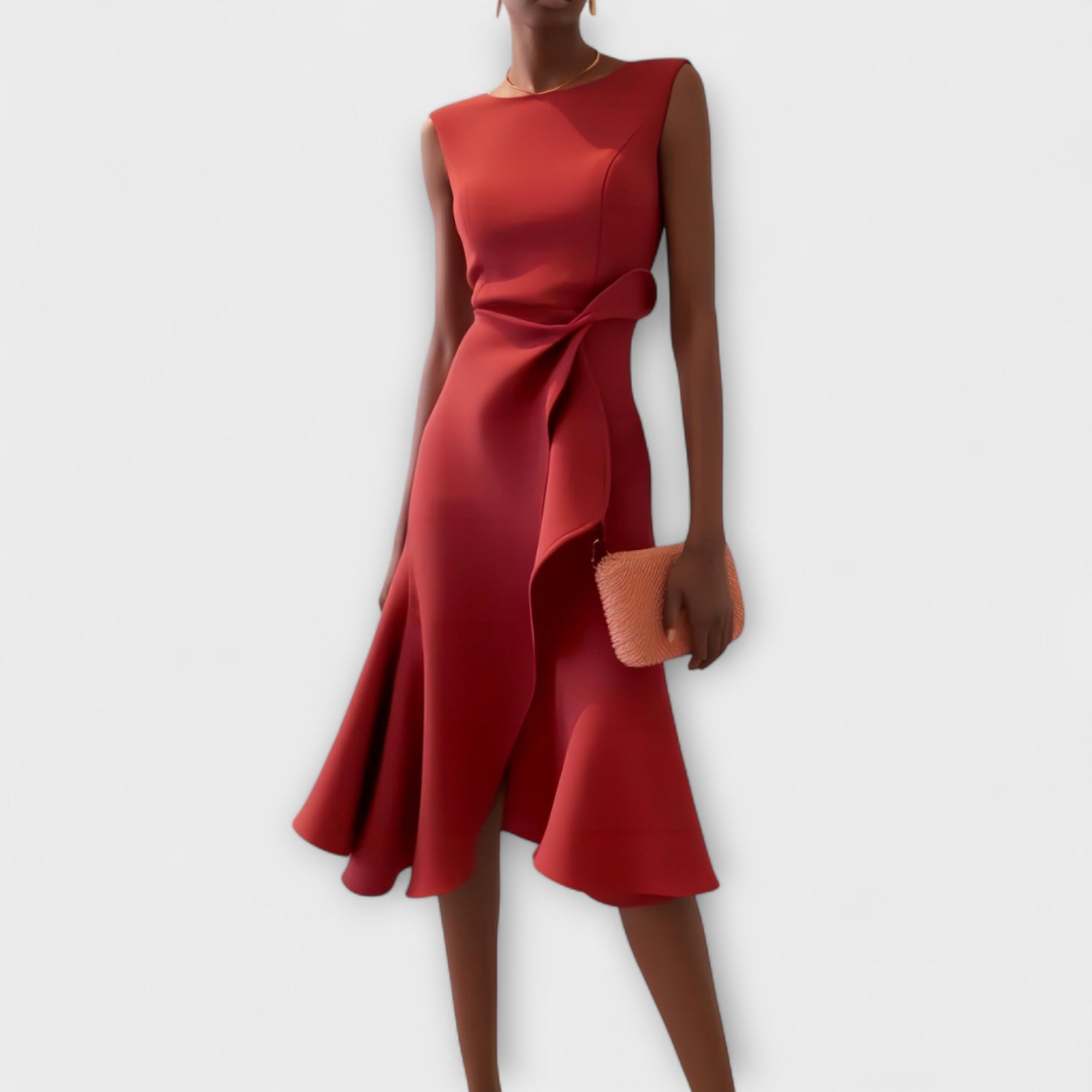 Asymmetric Draped Midi Dress in Soft Fabric for Casual or Formal Wear