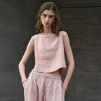 Asymmetric Linen Crop Top - Lightweight Summer Fashion for Casual Wear