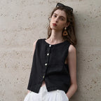 Asymmetric Linen Crop Top - Lightweight Summer Fashion for Casual Wear