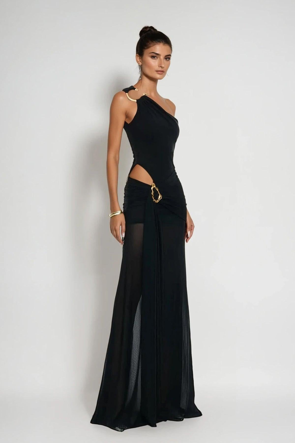 Asymmetric Maxi Dress in Lightweight Fabric for Casual or Formal Wear