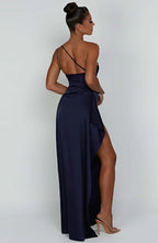 Asymmetric Slit Maxi Dress - Lightweight Fabric - Evening Party Wear for Women