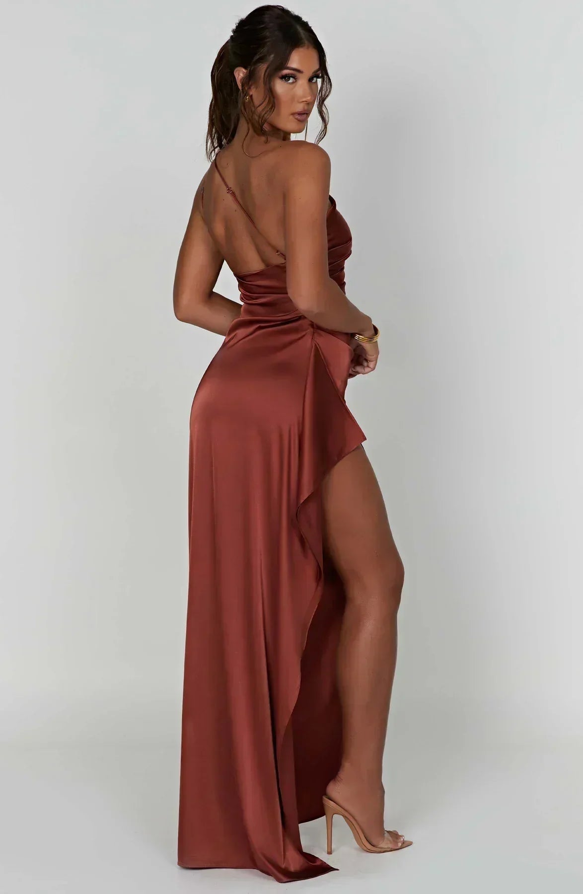Asymmetric Slit Maxi Dress - Lightweight Fabric - Evening Party Wear for Women