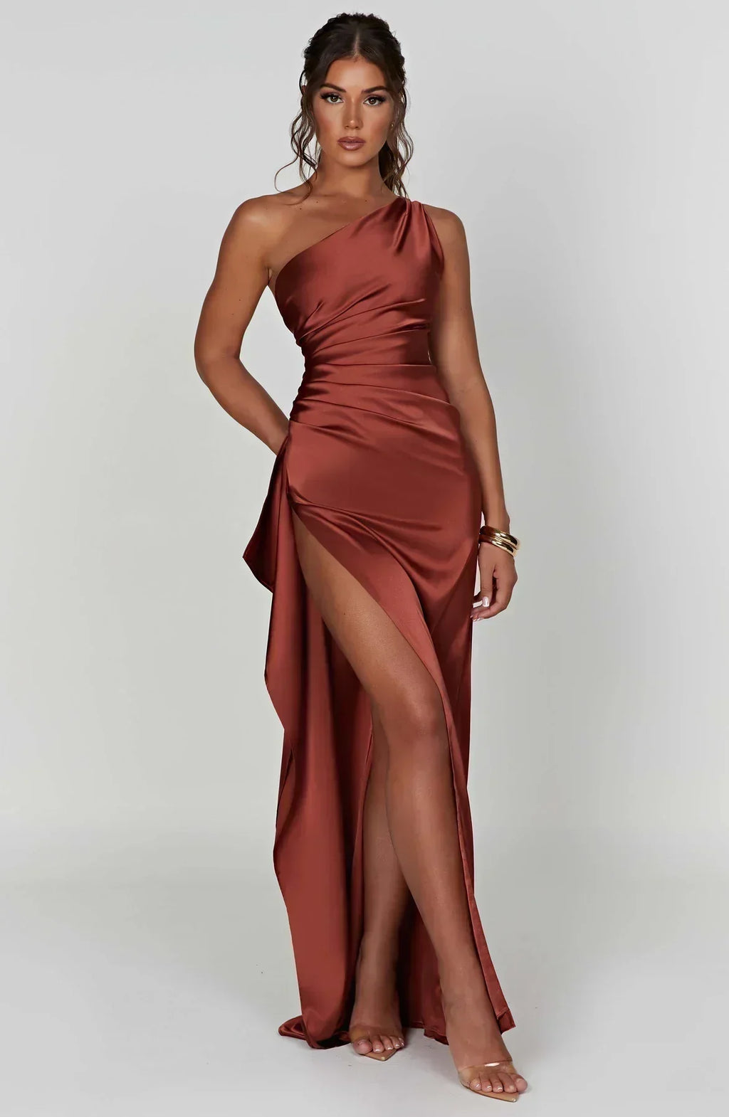 Asymmetric Slit Maxi Dress - Lightweight Fabric - Evening Party Wear for Women