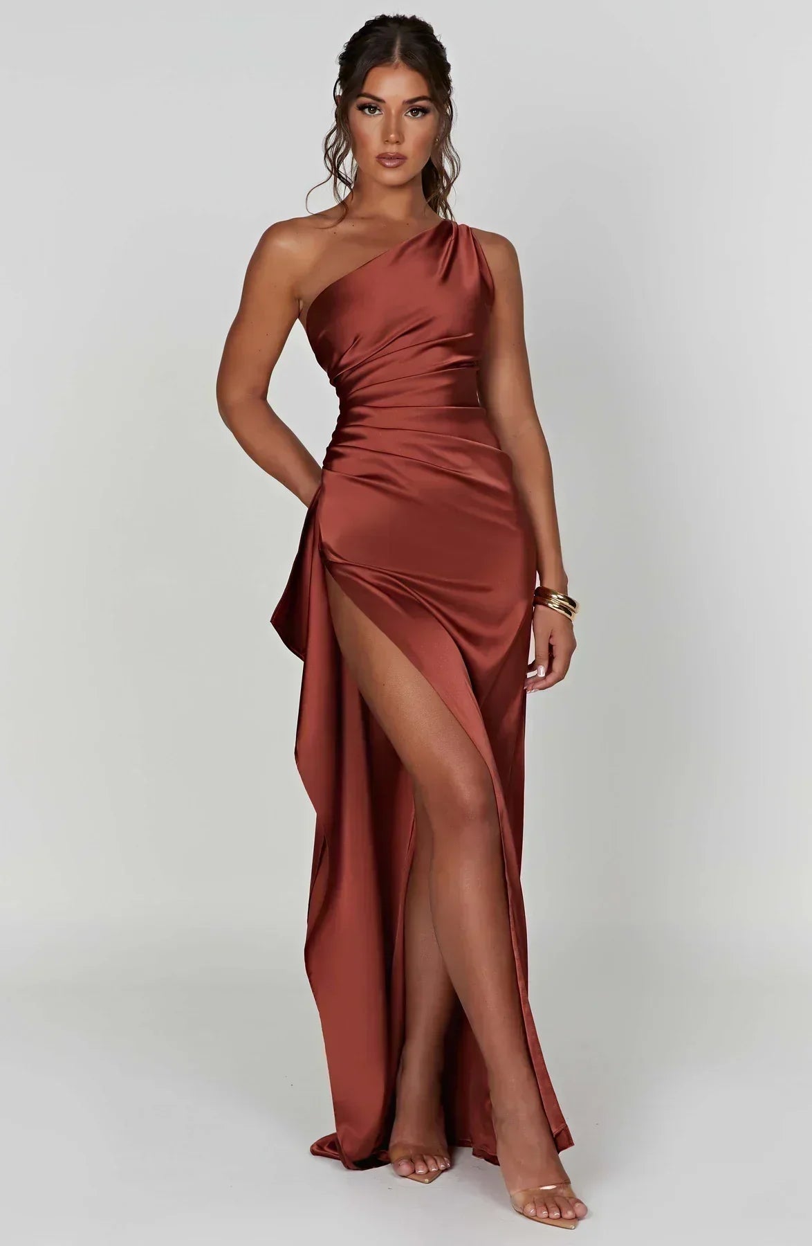 Asymmetric Slit Maxi Dress - Lightweight Fabric - Evening Party Wear for Women