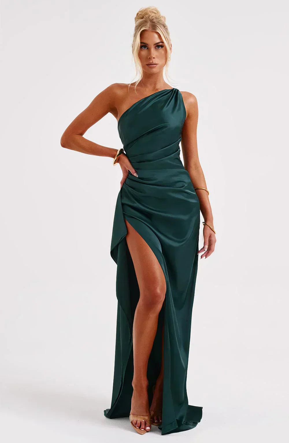 Asymmetric Slit Maxi Dress - Lightweight Fabric - Evening Party Wear for Women