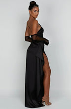 Asymmetric Slit Maxi Dress - Lightweight Fabric - Evening Party Wear for Women