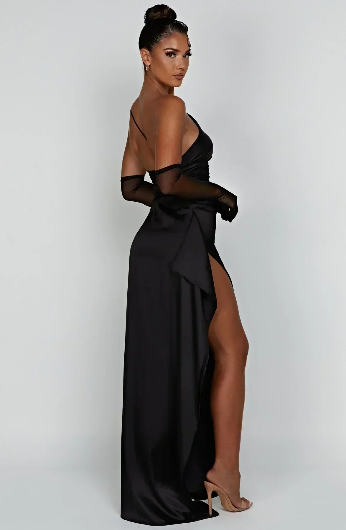 Asymmetric Slit Maxi Dress - Lightweight Fabric - Evening Party Wear for Women