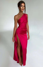 Asymmetric Slit Maxi Dress - Lightweight Fabric - Evening Party Wear for Women